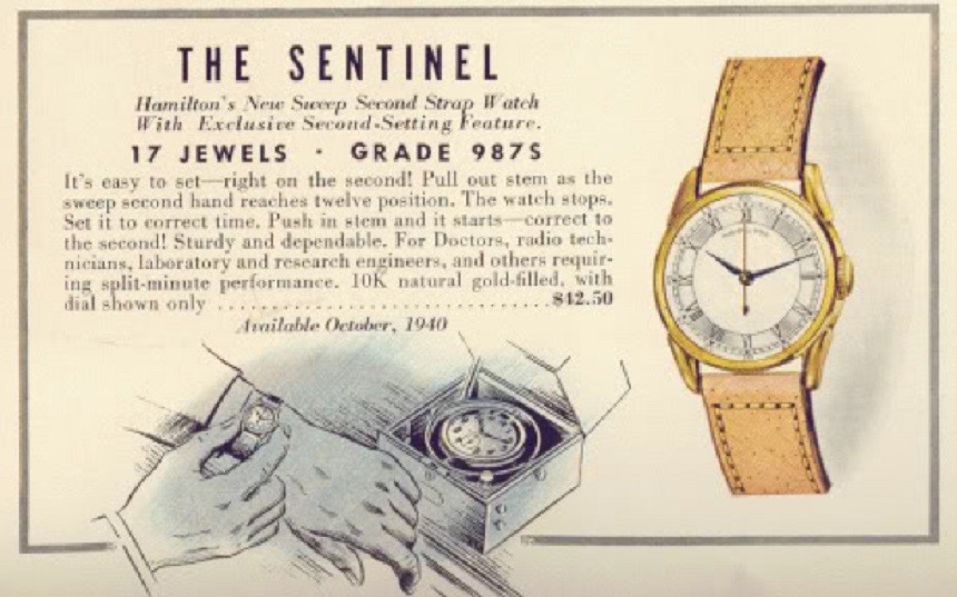 Reklama na hodinky Sentinel od Hamiltonu z válečného období